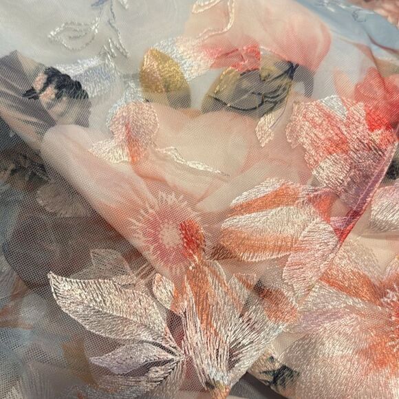 NWT AIDAN MATTOX FLORAL PRINT EMBROIDERED LONG A-LINE GOWN - Picture 5 of 8